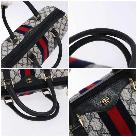 GUCCI GG Supreme Sherry Line Boston Bag PVC Navy Gold Auth ki5935 - Picture 16 of 16